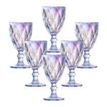 Jogo 6 Taças De Vidro Água Suco Diamond Furta Cor Rainbow 340ml