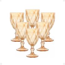 Jogo 6 Taças De Vidro Âmbar Diamond 340ml Luxo E Elegância