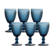 Jogo 6 Taças de Vidro Bico de Abacaxi Cor Azul para Água Lyor 260ml