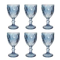 Jogo 6 Taças de Vidro Diamond Azul Àgua Suco Vinho 300ml - UNIK HOME