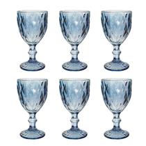 Jogo 6 Taças de Vidro Diamond Azul Àgua Suco Vinho 300ml