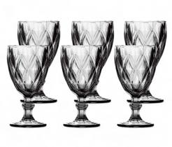 Jogo 6 Taças de Vidro Diamond Bico Abacaxi 325ml Fumê Cinza