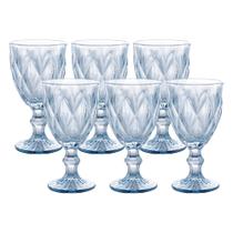 Jogo 6 Taças de Vidro Diamond Diamante Azul Metálico para Água 325ml Lyor