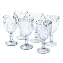 Jogo 6 Taças De Vidro Diamond Incolor 340ml Copos De Vidro Transparentes Elegantes Com Pé Para Água E Suco 6 Unidades Em Casa Tem