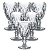 Jogo 6 Taças De Vidro Diamond Para Água Vinho Drinks 260ml Diamante Bico Jaca Abacaxi