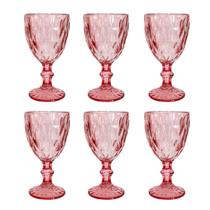 Jogo 6 Taças de Vidro Diamond Rosa Àgua Suco Vinho 300ml - UNIK HOME