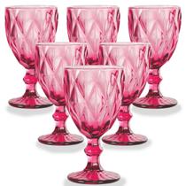 Jogo 6 Taças de Vidro Luxo Diamond Rosa Transparente 310ml Vinho Água Drinks Grosso Resistente Diamante - Cortelux