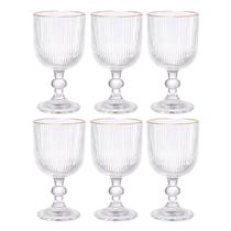 Jogo 6 Taças De Vidro Para Vinho Água Cameratta Borda Dourada Luxo 365ml Jogo 6 Taças De Vidro Para Vinho Água Cameratta Borda Dourada Luxo 365ml