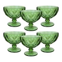 Jogo 6 Taças De Vidro Verde Sobremesa Diamante Sorvete Açai Luxo 400ml