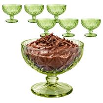 Jogo 6 Taças De Vidro Verde Sobremesa Diamante Sorvete Açai Luxo 400ml