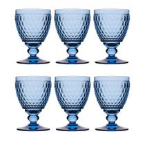 Jogo 6 taças de vinho dynasty com textura diamantada em vidro azul 57505