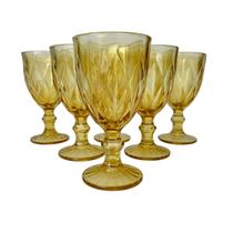 Jogo 6 Taças Diamante Amber Dourado Vidro 340ml Mesa Posta
