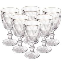Jogo 6 Taças Diamante Transparente Borda Dourada 340ml - VivaFlor Jogo 6 Taças Diamante Transparente Borda Dourada 340ml - VivaFlor
