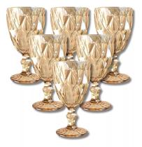 Jogo 6 Taças Diamond 310ML De Vidro Ambar Dourada Taça P/ Vinho Drinks Sucos Água Luxo Bico de Abacaxi Jaca - ELITE