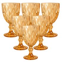 Jogo 6 Taças Diamond 340ML De Vidro Âmbar Dourada Taça Vinho Drinks Sucos agua Luxo Bico de Abacaxi Jaca