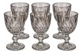 Jogo 6 Taças Diamond De Vidro Fumê 260ml Elegante E Versátil Fumê