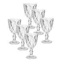 Jogo 6 Taças Diamond Diamante Vidro Suco Agua Vinho 340ml