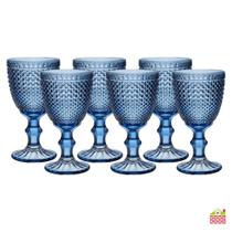 Jogo 6 Taças Diamond Luxo Azul Agua, Vinho, Suco 325ML Vidro Premium