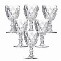 Jogo 6 Taças Diamond Transparente Em Vidro 340ml Suco Bebida - Lehavi