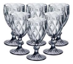 Jogo 6 Taças Diamond Vidro Diamante Negro Fumê 340ml