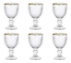 Jogo 6 Taças Licor 50ml Bico De Abacaxi Borda Dourada Lyor C