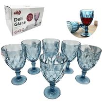Jogo 6 Taças Modelo Diamante Em Vidro ul 340Ml