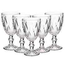 Jogo 6 Taças Modelo Diamante Transparente Em Vidro - 320ml