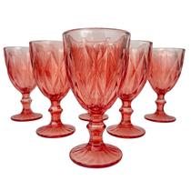 Jogo 6 Taças Modelo Diamante Vermelha Clara em Vidro - 340ML Jogo 6 Taças Modelo Diamante Vermelha Clara em Vidro - 340ML