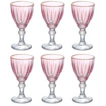 Jogo 6 Taças Para Licor 55ml Dominic Rosa Borda Dourada Hauskraft