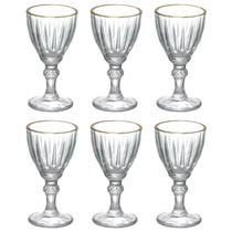 Jogo 6 Taças Para Licor 55ml Dominic Transparente Borda Dourada Hauskraft