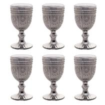 Jogo 6 Taças Para Vinho Bon Gourmet Aubusson Vidro Cinza 240ml