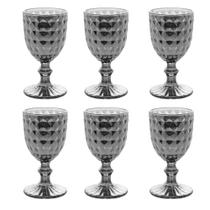 Jogo 6 Taças Para Vinho Bon Gourmet Diamant Vidro Cinza 245ml