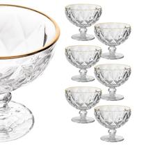 Jogo 6 Taças Sobremesa Coquetel Vidro Diamond Fio Ouro 310ml Jogo 6 Taças Sobremesa Coquetel Vidro Diamond Fio Ouro 310ml