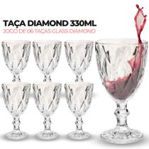 Jogo 6 Taças Vidro Diamond Transparente kit 6 Taças 330ml vinho reforçado