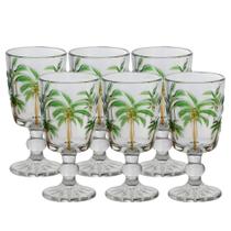 Jogo 6 Taças Vidro Tropical Palmeira Hand Painting 310ml Luxo Pintada Jogo 6 Taças Vidro Tropical Palmeira Hand Painting 310ml Luxo Pintada