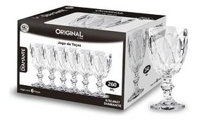 Jogo 6 Taças Vinho Água De Vidro 260ml Diamante Transparente