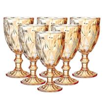 Jogo 6 Taças Vinho e Água Vidro Diamond Âmbar Luxo 340ml - Vivaflor Decor Jogo 6 Taças Vinho e Água Vidro Diamond Âmbar Luxo 340ml - Vivaflor Decor