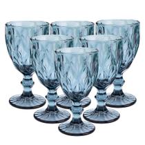 Jogo 6 Taças Vinho e Água Vidro Diamond Azul Luxo 340ml - Vivaflor Decor