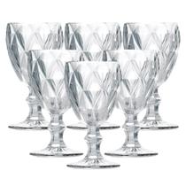 Jogo 6 Taças Vinho e Água Vidro Diamond Transparente 340ml - Vivaflor Decor
