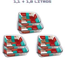 Jogo 6 Travessa ( 1,1L - 1,8L) Quadrada Marinex Vidro Temp