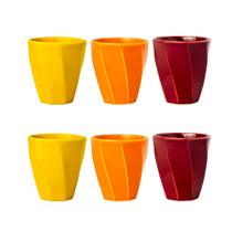 Jogo 6 un. Copo Cerâmica Louça 260ml Café Leite Chá Água Porta Objetos Escovas Kit Cores Variadas