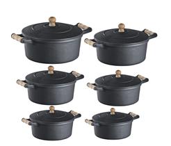 Jogo 6 Unidades Caçarolas Ferro e Alça Madeira Libaneza