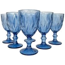 Jogo 6 Unidades Taça de Vidro Diamante Azul 330ml Class Home