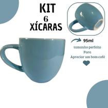 Jogo 6 Unidades Xícara para Café de Porcelana 95ml Azul - kinkaslar