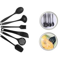 Jogo 6 Utensílios Cozinha Silicone Preto Concha Escumadeira