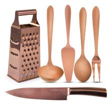 Jogo 6 Utensílios Para Cozinha Aço Inox Cobre Gourmet Mix