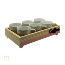 Jogo 6 Xícara Branca Porcelana Com Bandeja Coffee 95ml