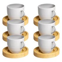 Jogo 6 Xícara Café Branca Com Pires Madeira 95ml