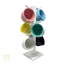 Jogo 6 Xícara Café Chá Porcelana Colorida Com Suporte 170ml