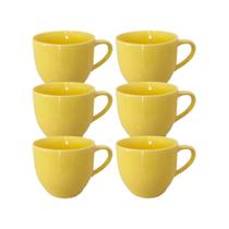 Jogo 6 Xicara Café Com Leite E Chá Porcelana Amarelo - 170ml